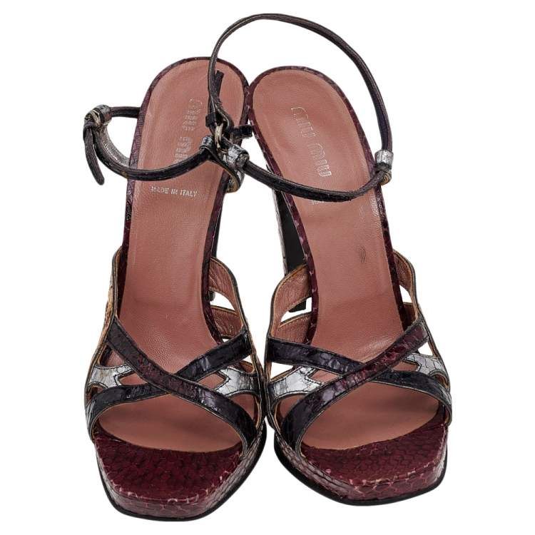 Pre Owned Miu Miu Multicolor Snakeskin Ankle Strap Sandals Size 39.5