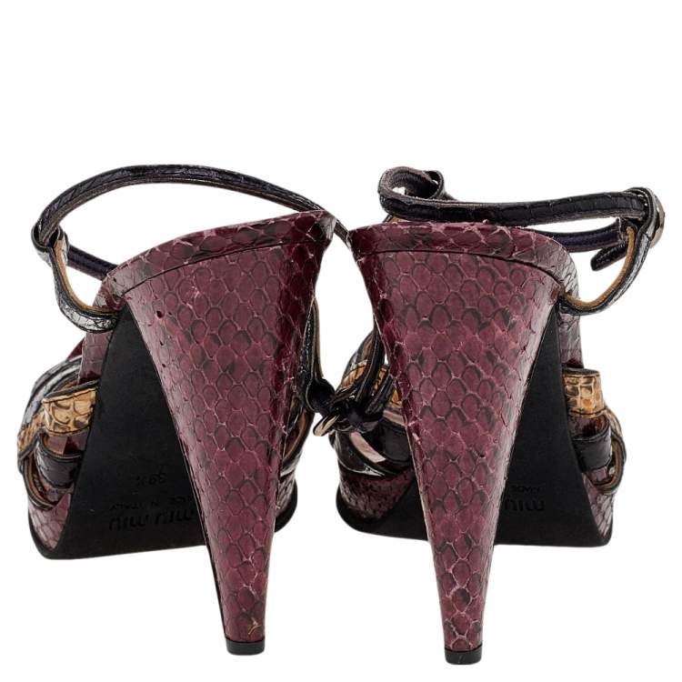 Pre Owned Miu Miu Multicolor Snakeskin Ankle Strap Sandals Size 39.5