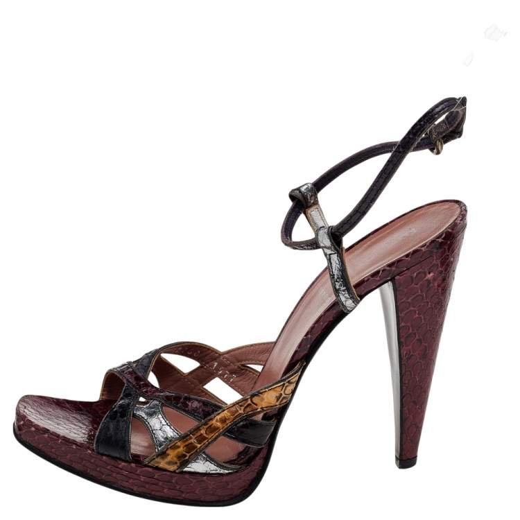 Pre Owned Miu Miu Multicolor Snakeskin Ankle Strap Sandals Size 39.5