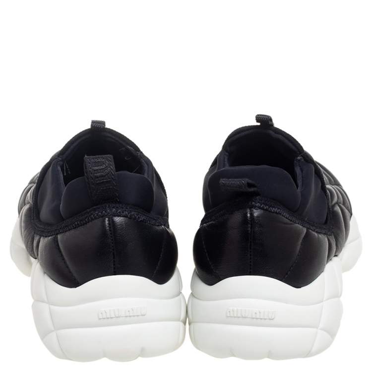Pre Owned Miu Miu Black Leather Crystal Embellished Slip On Sneakers Size 39