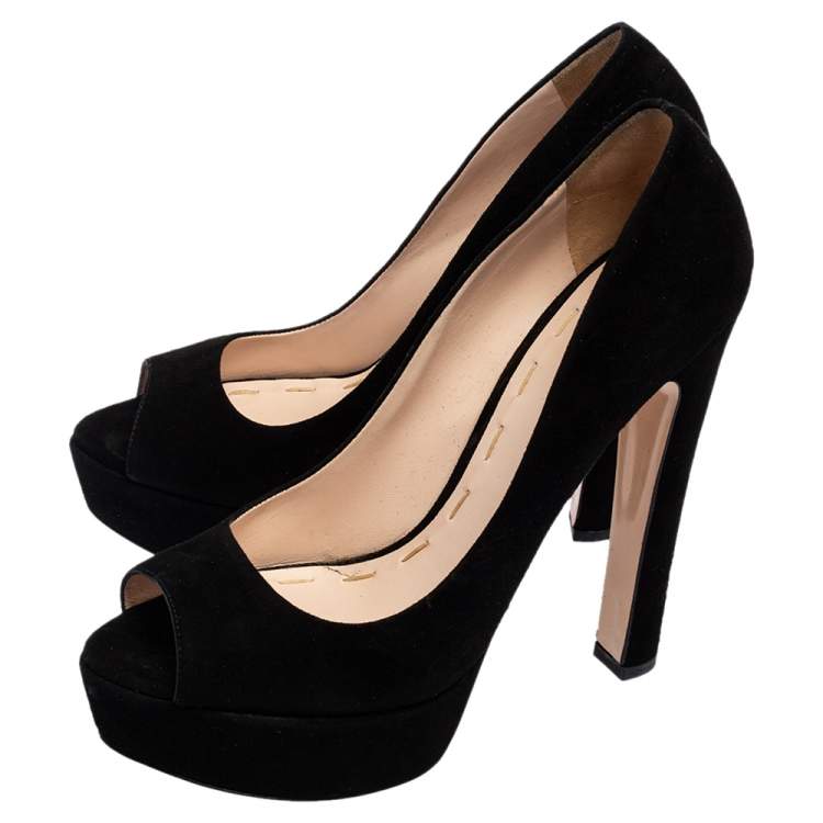 Pre Owned Miu Miu Black Suede Peep Toe Platform Pumps Size 40