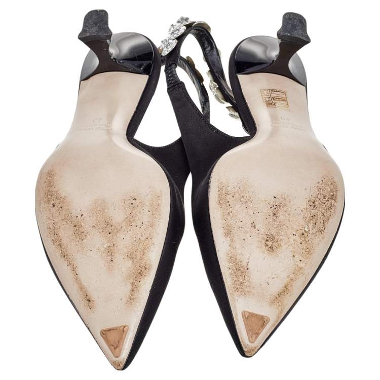مملوكة مسبقًا Miu Miu Black Satin Crystal Embellished Slingback Sandals Size 40