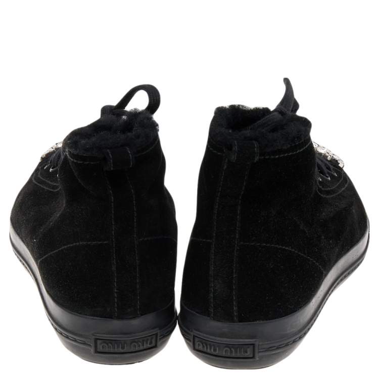 Pre Owned Miu Miu Black Suede Crystal Embellished High Top Sneakers Size 41
