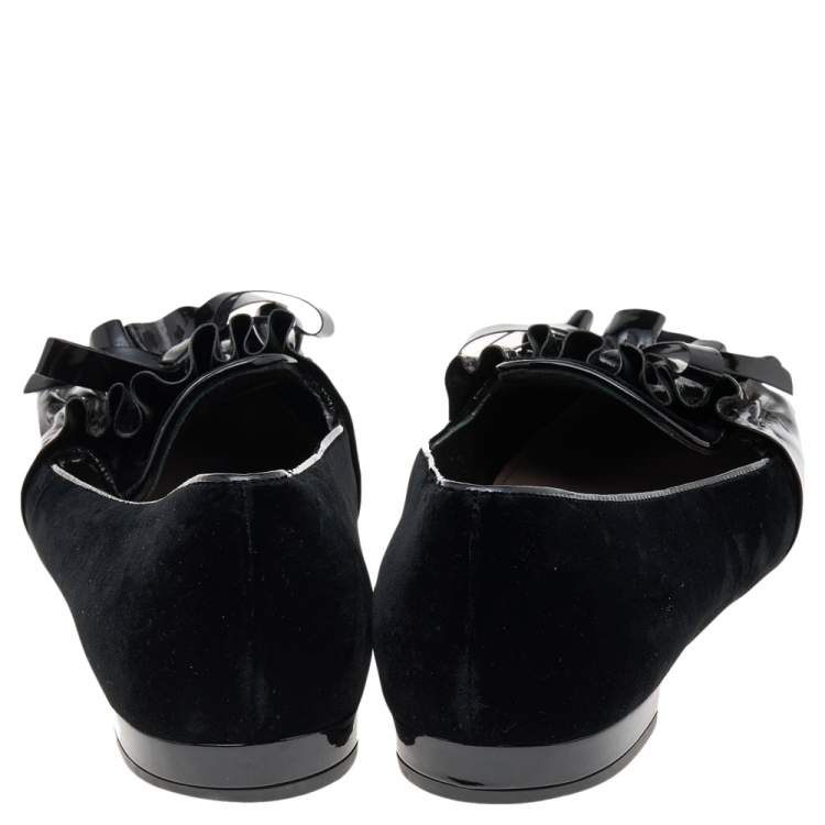 Pre Owned Miu Miu Black Velvet and Patent Leather Ballet Flats Size 35.5