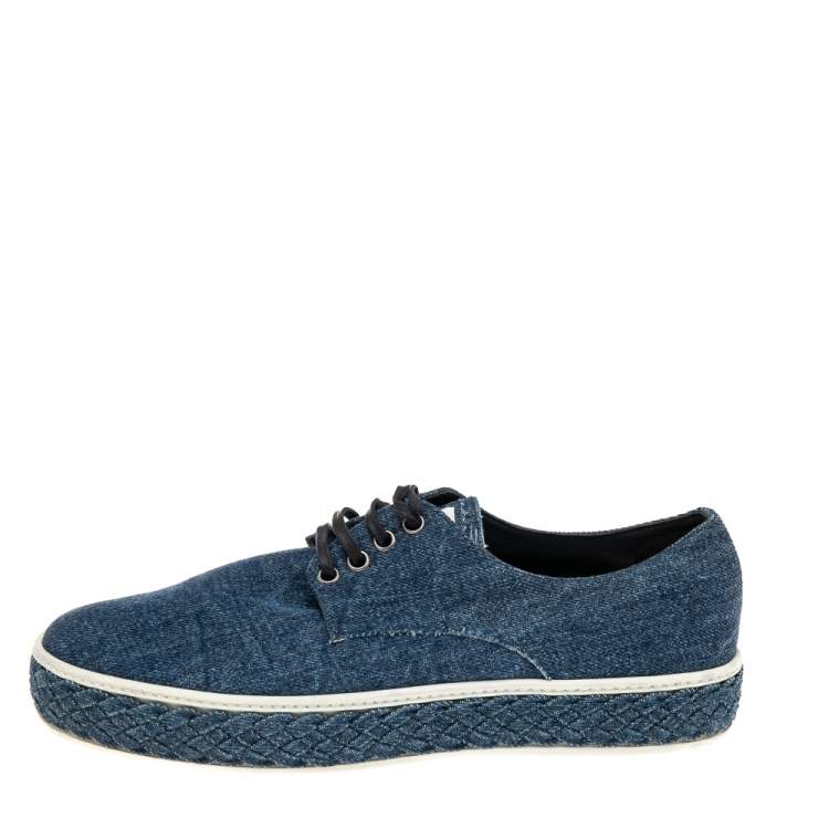 Pre Owned Miu Miu Blue Denim Lace Up Low Top Sneakers Size 37.5