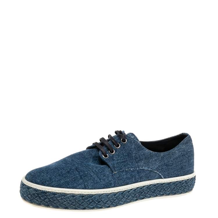 Pre Owned Miu Miu Blue Denim Lace Up Low Top Sneakers Size 37.5