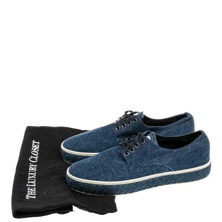 Pre Owned Miu Miu Blue Denim Lace Up Low Top Sneakers Size 37.5