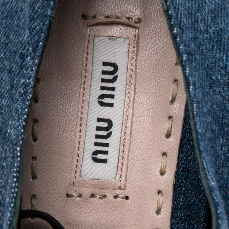 Pre Owned Miu Miu Blue Denim Lace Up Low Top Sneakers Size 37.5