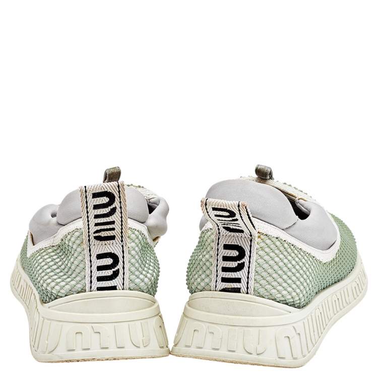 Pre Owned Miu Miu Multicolor Mesh and Neoprene Crystal Embellished Slip On Sneakers Size 36.5