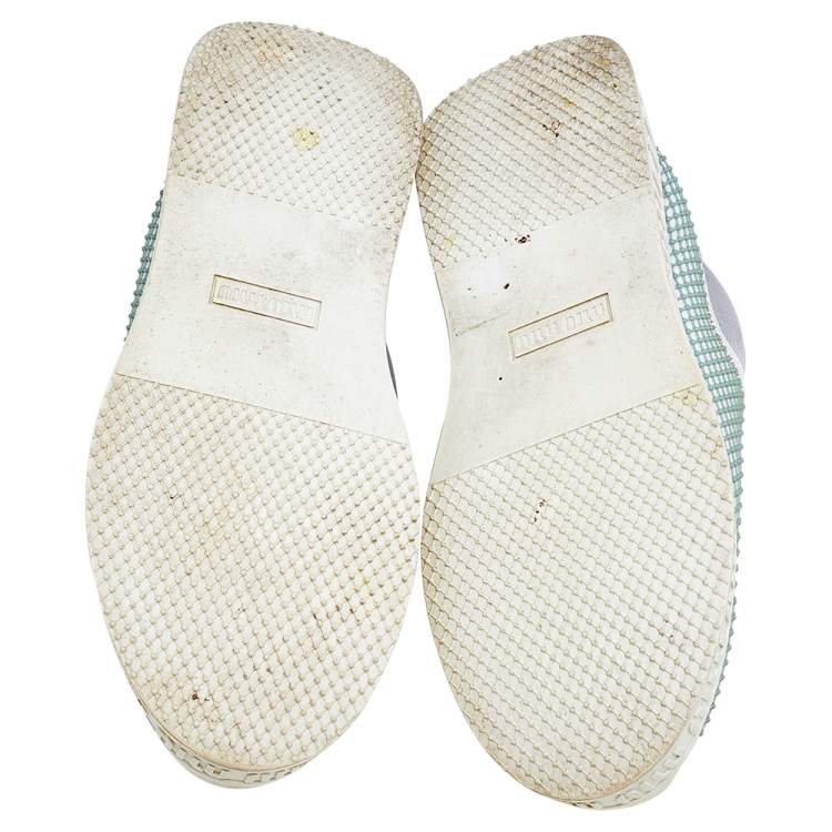 Pre Owned Miu Miu Multicolor Mesh and Neoprene Crystal Embellished Slip On Sneakers Size 36.5