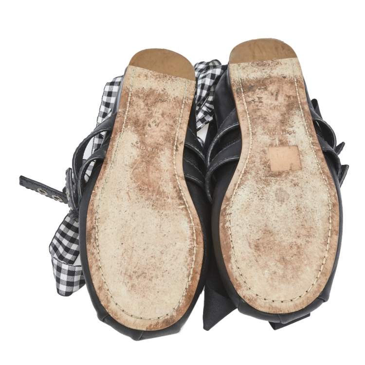 Pre Owned Miu Miu Black Leather Double Buckle Naplak Ballet Flats Size 38