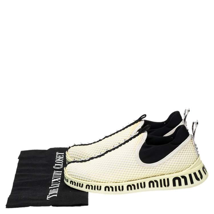 Pre Owned Miu Miu Cream Mesh Crystal Embellished Slip-On Sneakers Size 36