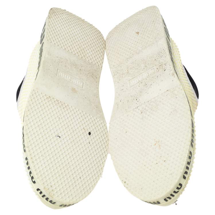 Pre Owned Miu Miu Cream Mesh Crystal Embellished Slip-On Sneakers Size 36