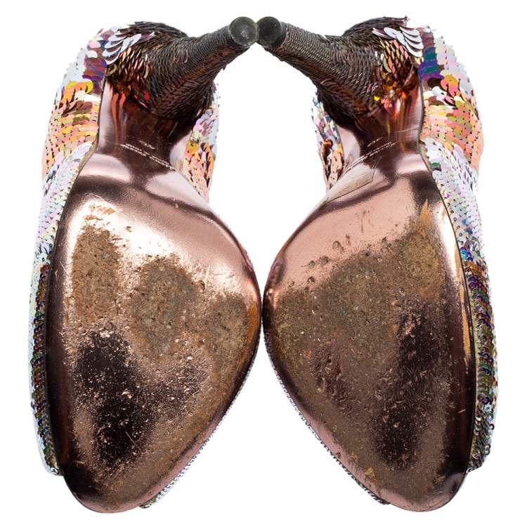 Pre Owned Miu Miu Multicolor Sequins Embellished Fabric Peep-Toe Pumps Size 40