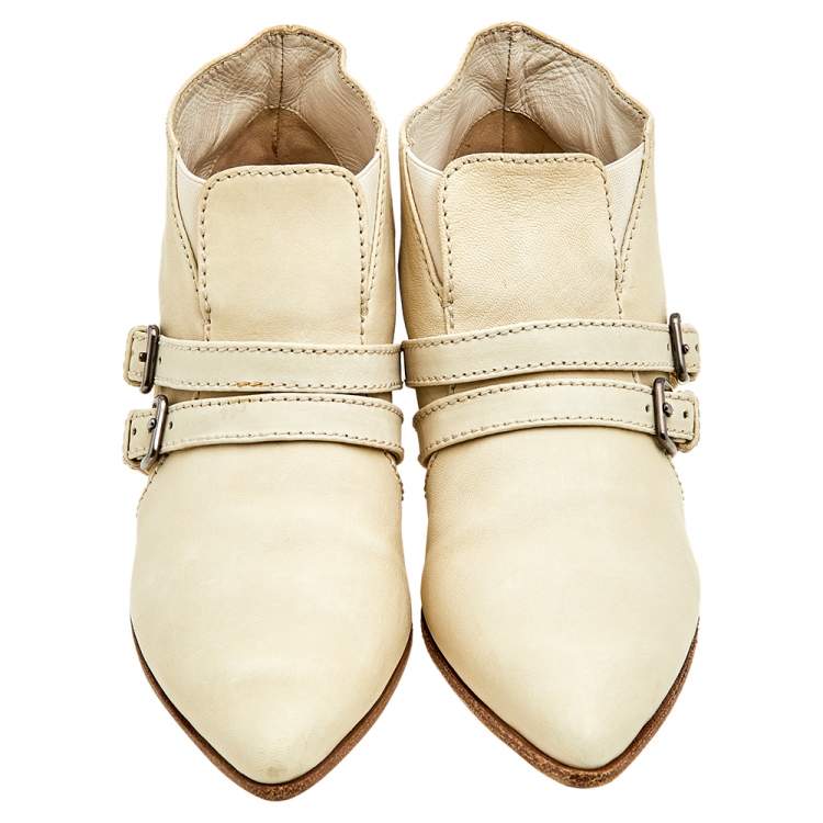 Pre Owned Miu Miu Off White Leather Slip On Ankle Length Boots Size 39