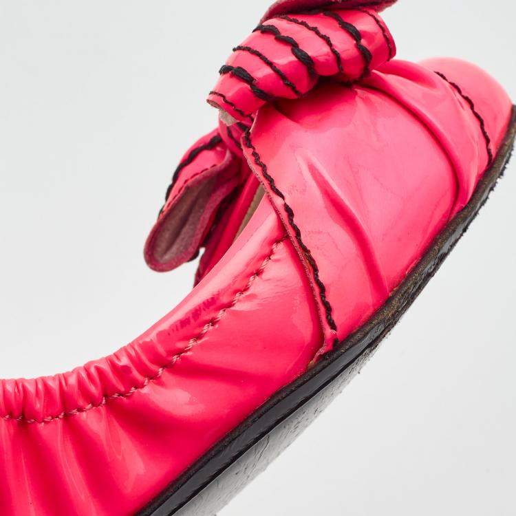Pre Owned Miu Miu Pink Patent Leather Bow Scrunch Ballet Flats Size 37