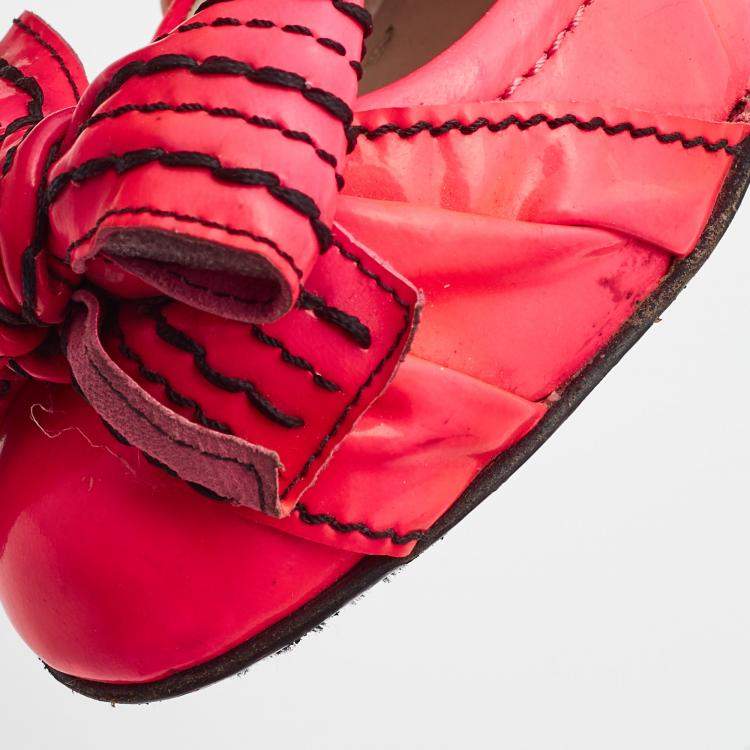 Pre Owned Miu Miu Pink Patent Leather Bow Scrunch Ballet Flats Size 37