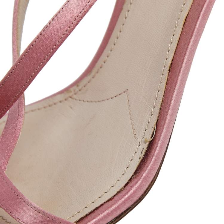 Pre Owned Miu Miu Pink Satin Strappy Slingback Sandals Size 38.5