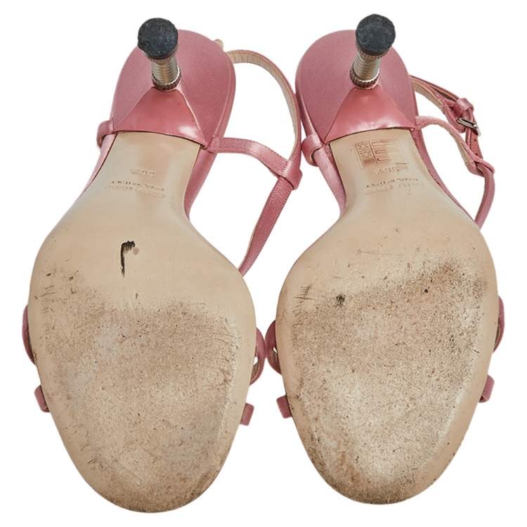 Pre Owned Miu Miu Pink Satin Strappy Slingback Sandals Size 38.5