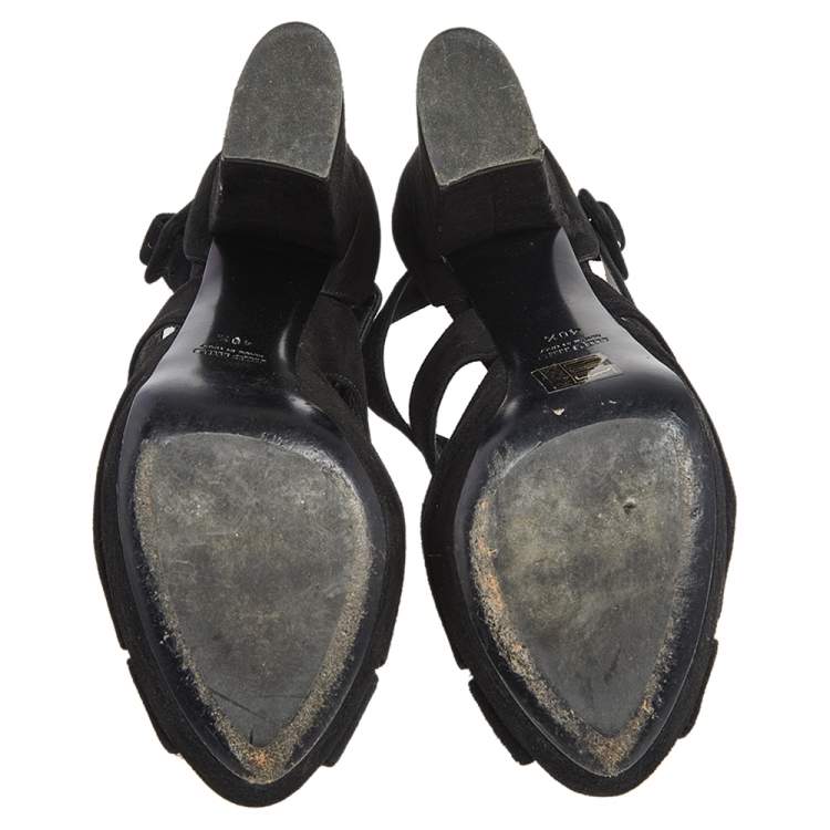 Pre Owned Miu Miu Black Suede Crystal Embellished Platform Sandals Size 40.5