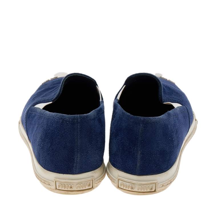 Pre Owned Miu Miu Blue Suede Metal Cap Toe Slip On Sneakers Size 36