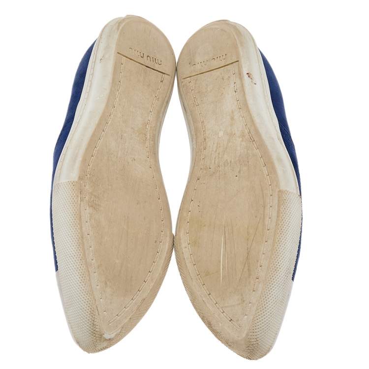 Pre Owned Miu Miu Blue Suede Metal Cap Toe Slip On Sneakers Size 36