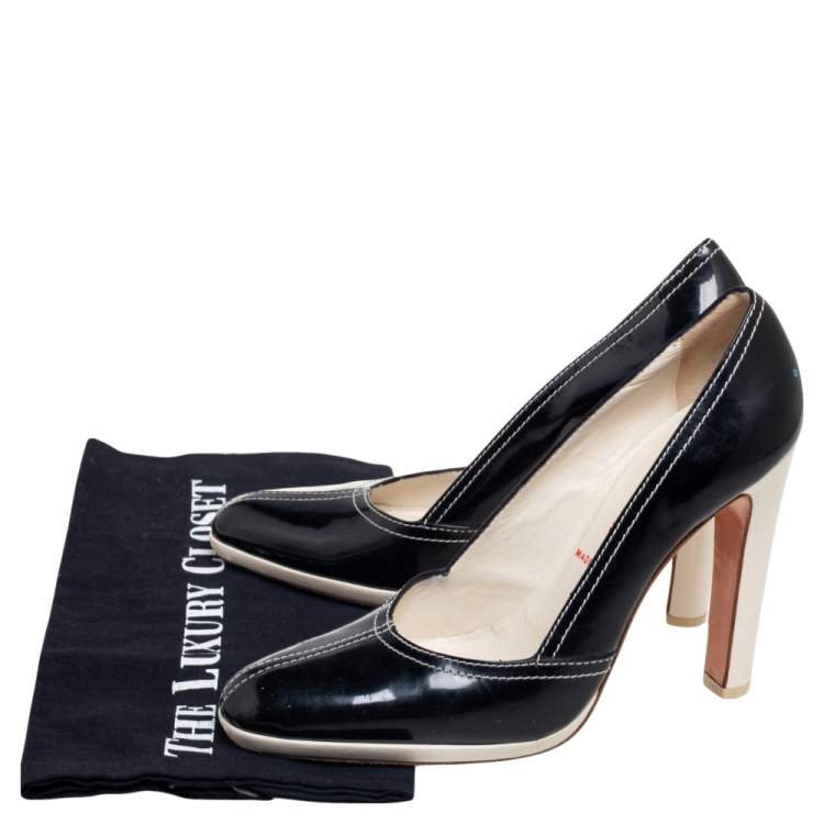 Pre Owned Miu Miu Black Patent Leather Round-Toe Pumps Size 37.5