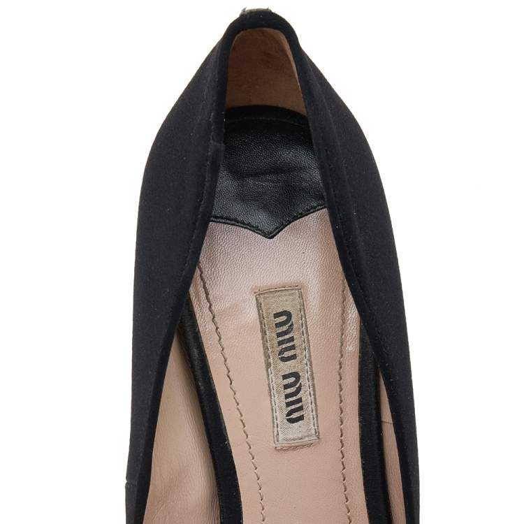 Pre Owned Miu Miu Black Satin Jewel Embellished Peep Toe Platform Pumps Size 39.5