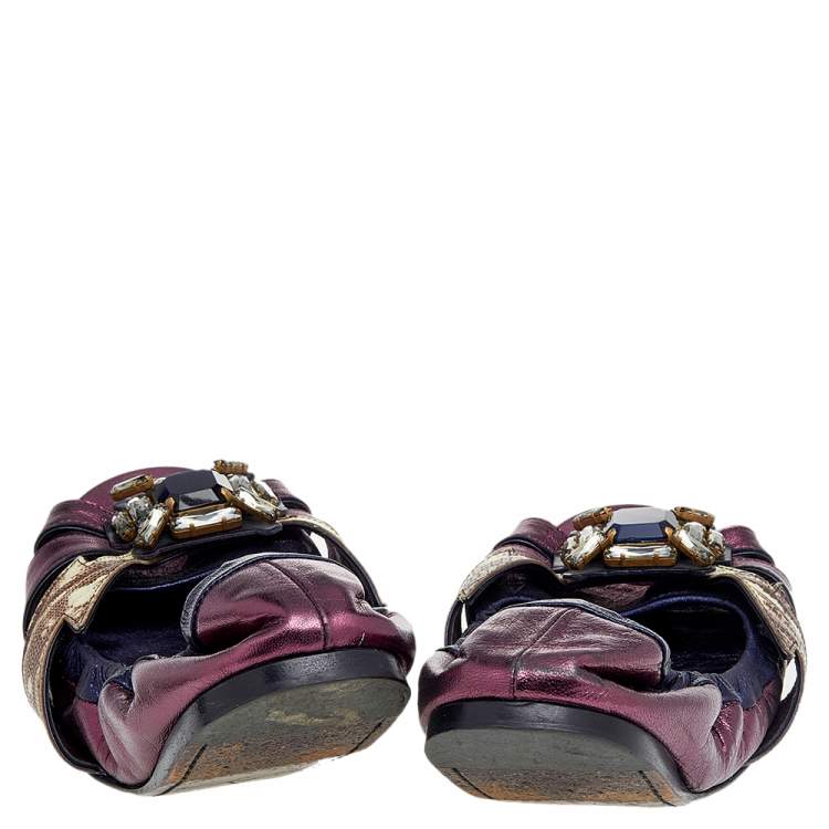 Pre Owned Miu Miu Multicolor Leather Crystal Embellished Flats Size 41