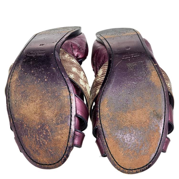 Pre Owned Miu Miu Multicolor Leather Crystal Embellished Flats Size 41