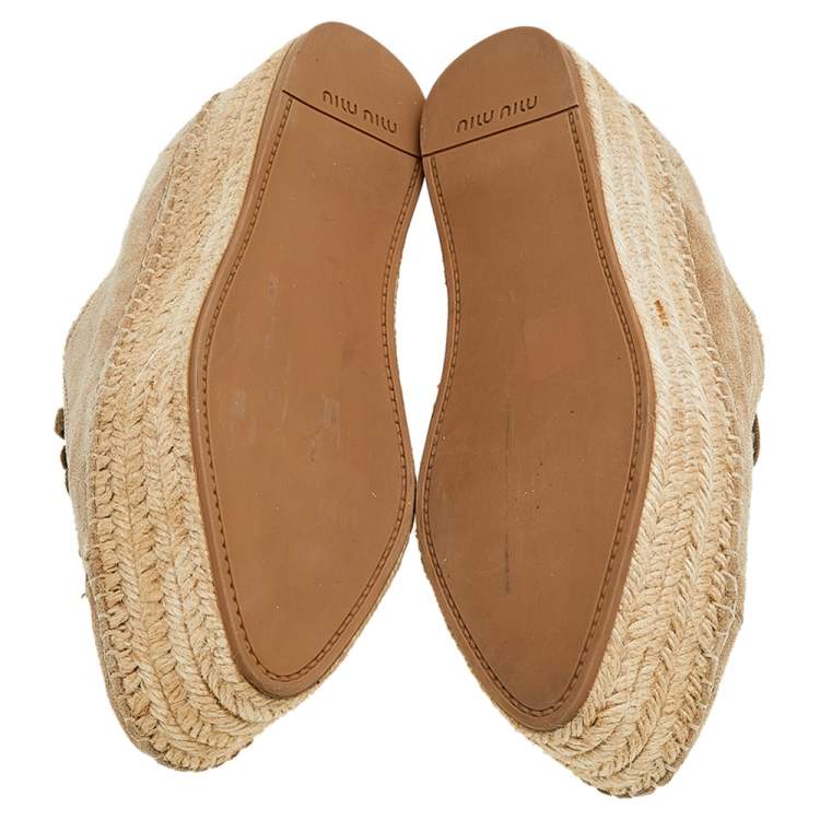 Pre Owned Miu Miu Beige Suede Espadrille Platform Sneakers Size 35
