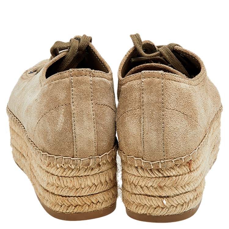 Pre Owned Miu Miu Beige Suede Espadrille Platform Sneakers Size 35