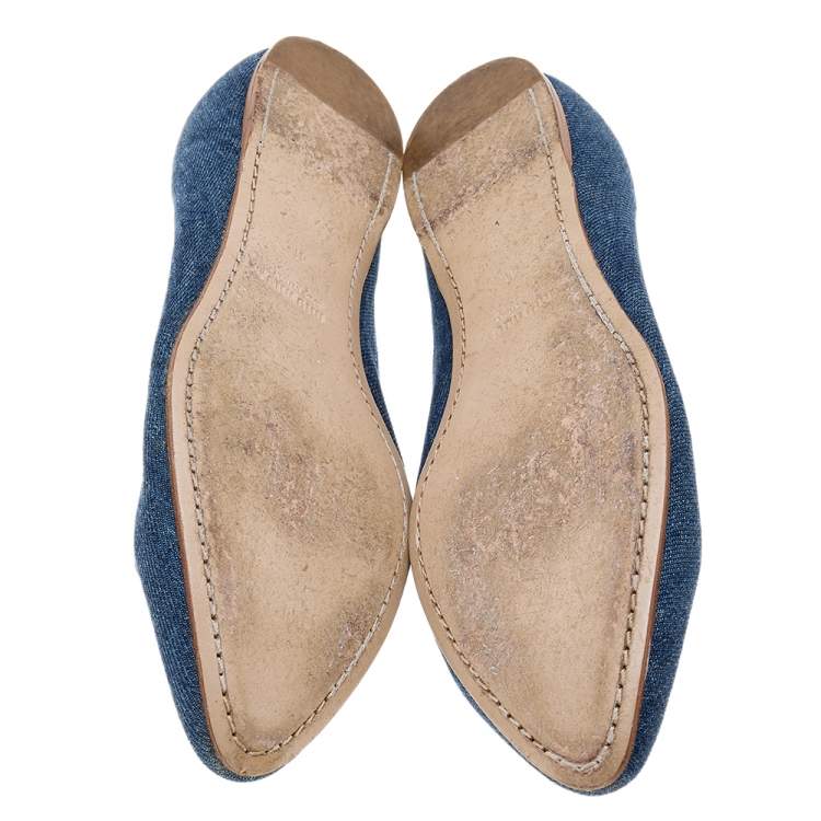 Pre Owned Miu Miu Blue Denim Crystal Embellished Ballet Flats Size 41