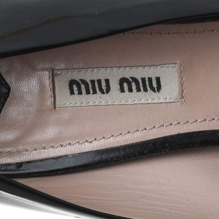 Pre Owned Miu Miu Black Patent Leather Crystal Embellished Block Heel Pumps Size 39