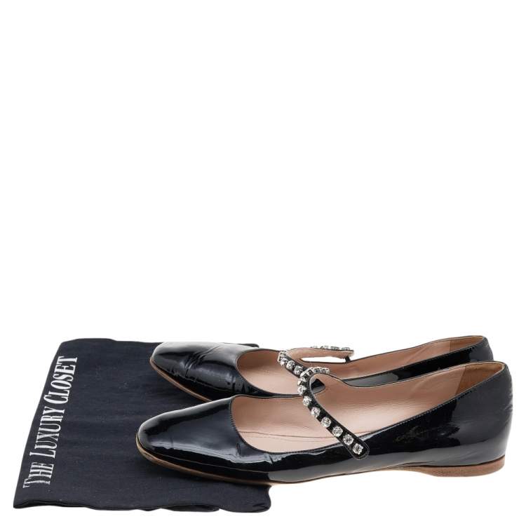 Pre Owned Miu Miu Black Patent Leather Mary Jane Ballet Flats Size 38.5