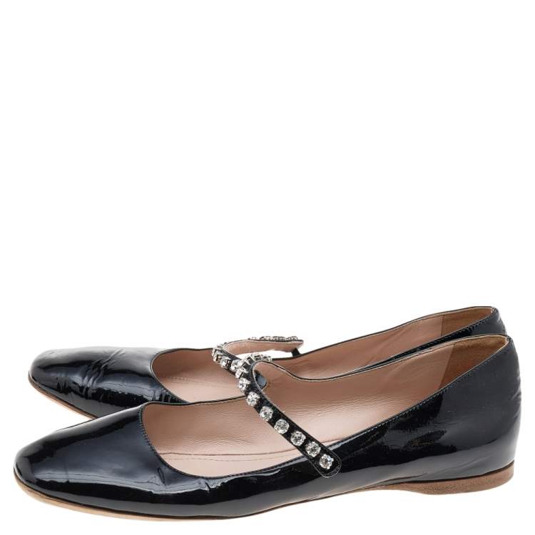 Pre Owned Miu Miu Black Patent Leather Mary Jane Ballet Flats Size 38.5