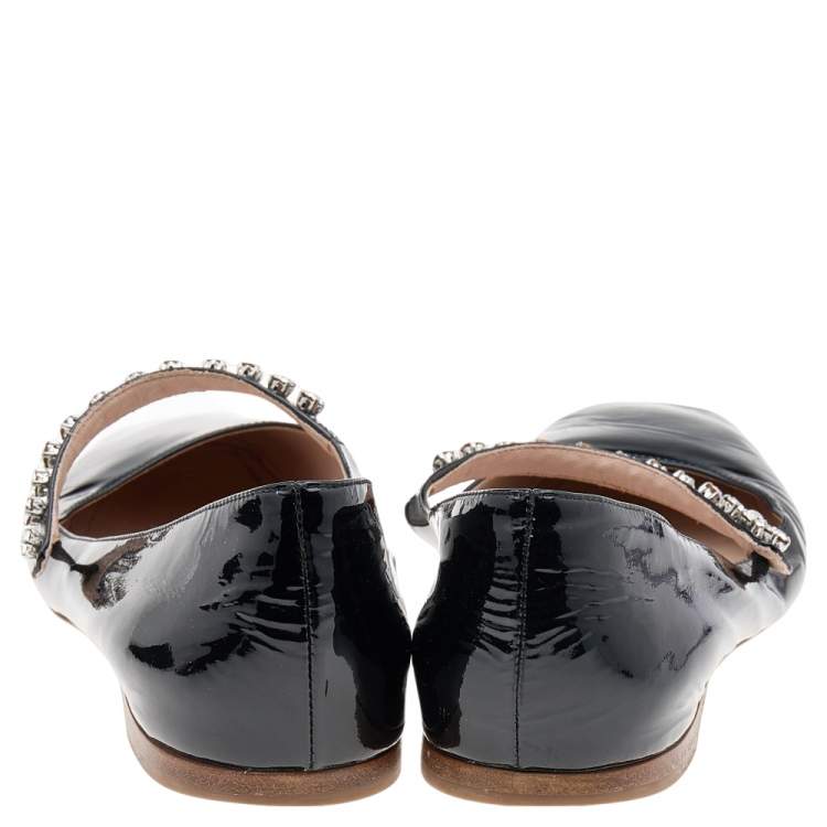 Pre Owned Miu Miu Black Patent Leather Mary Jane Ballet Flats Size 38.5