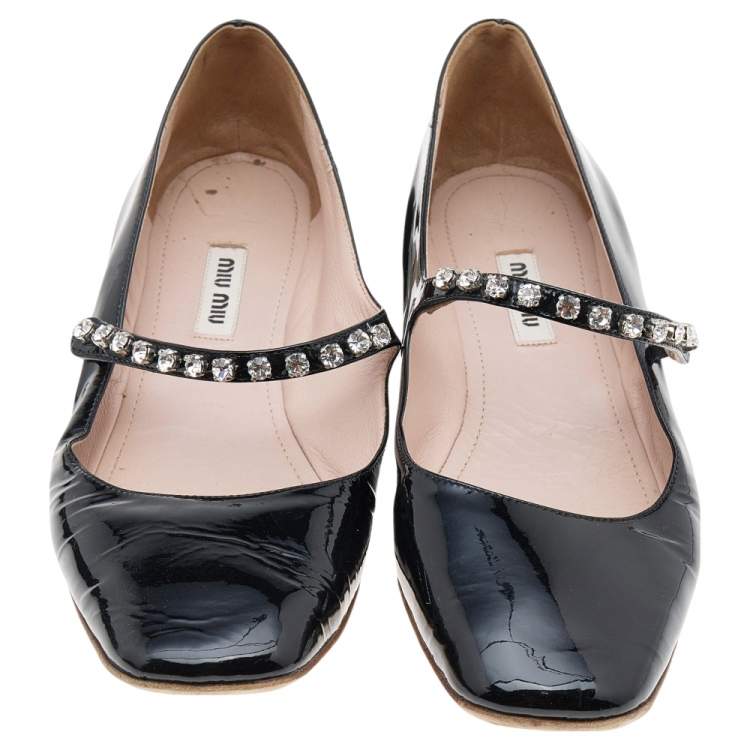 Pre Owned Miu Miu Black Patent Leather Mary Jane Ballet Flats Size 38.5