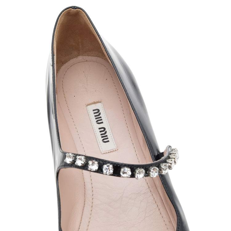 Pre Owned Miu Miu Black Patent Leather Mary Jane Ballet Flats Size 38.5