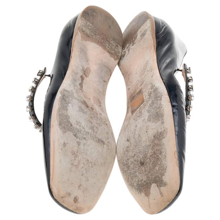 Pre Owned Miu Miu Black Patent Leather Mary Jane Ballet Flats Size 38.5