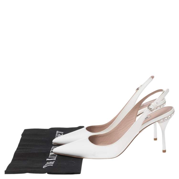 Pre Owned Miu Miu White Patent Leather Slingback Sandals Size 37
