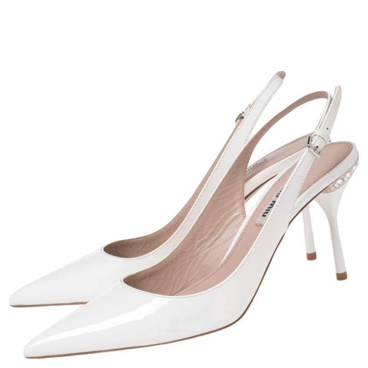 Pre Owned Miu Miu White Patent Leather Slingback Sandals Size 37