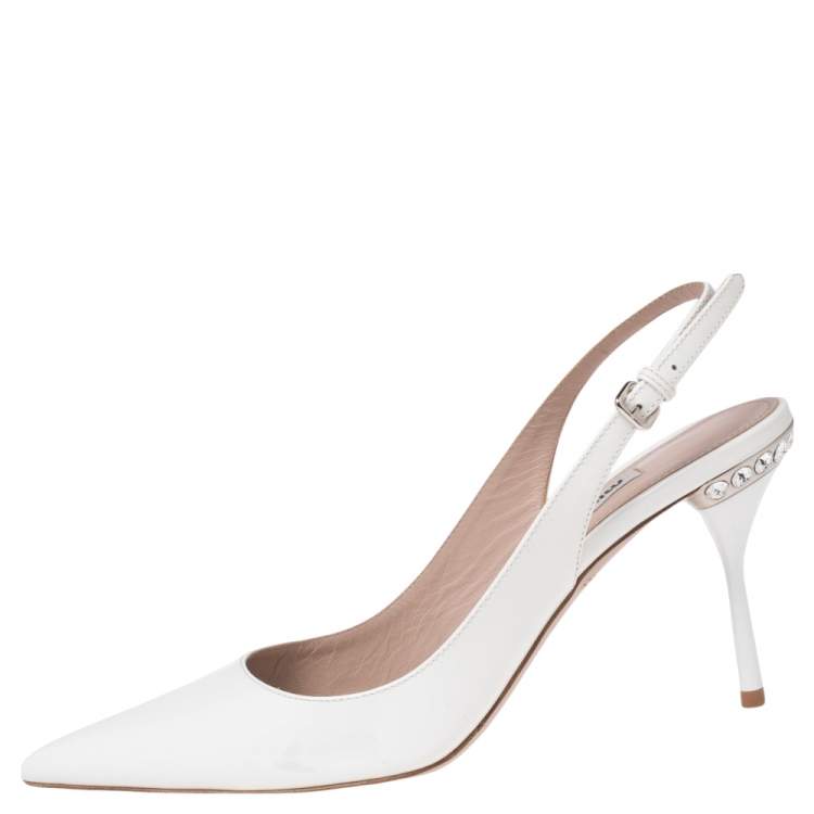 Pre Owned Miu Miu White Patent Leather Slingback Sandals Size 37