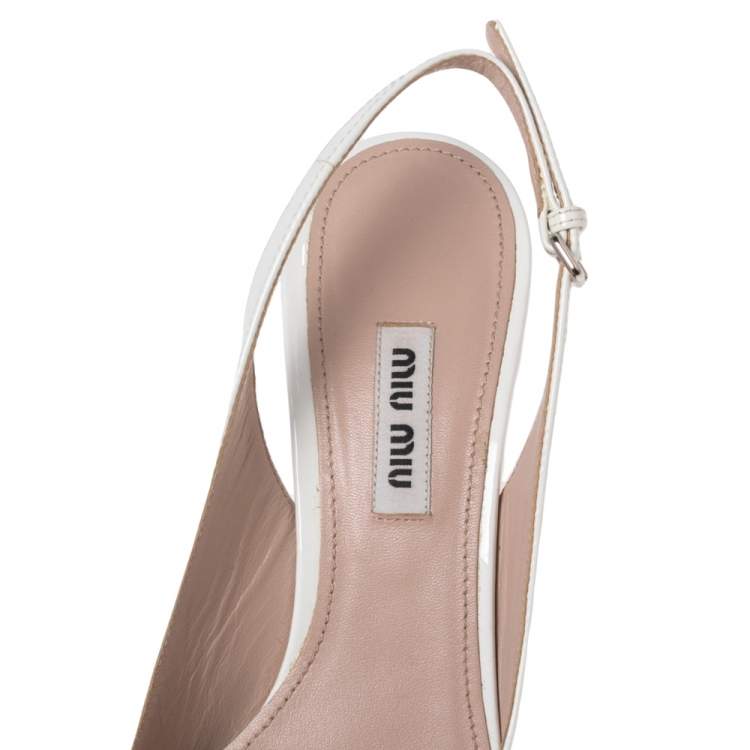 Pre Owned Miu Miu White Patent Leather Slingback Sandals Size 37