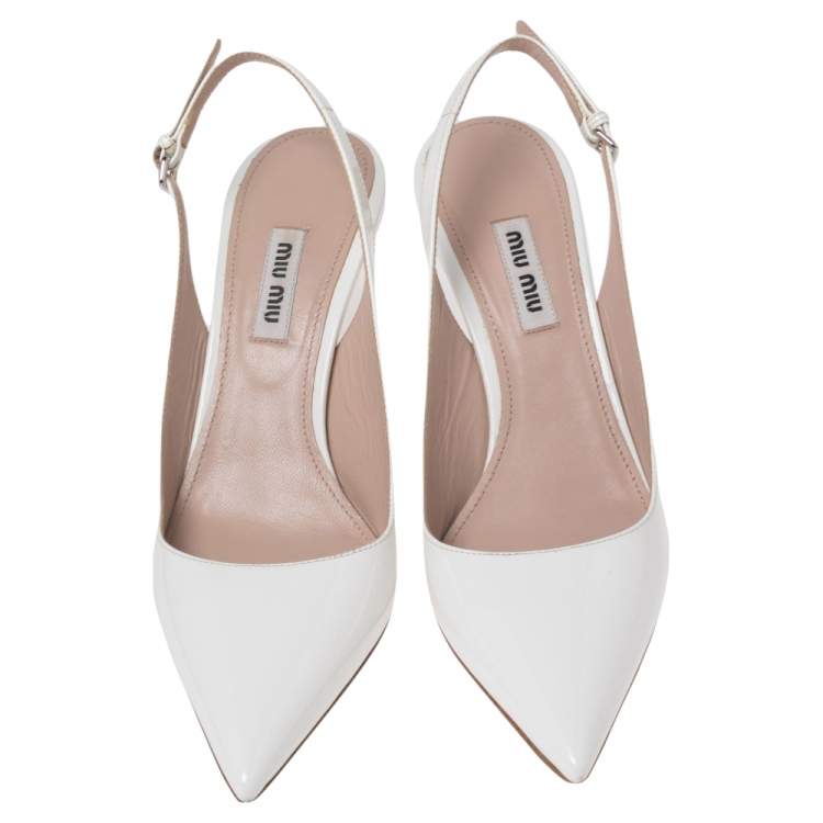 Pre Owned Miu Miu White Patent Leather Slingback Sandals Size 37