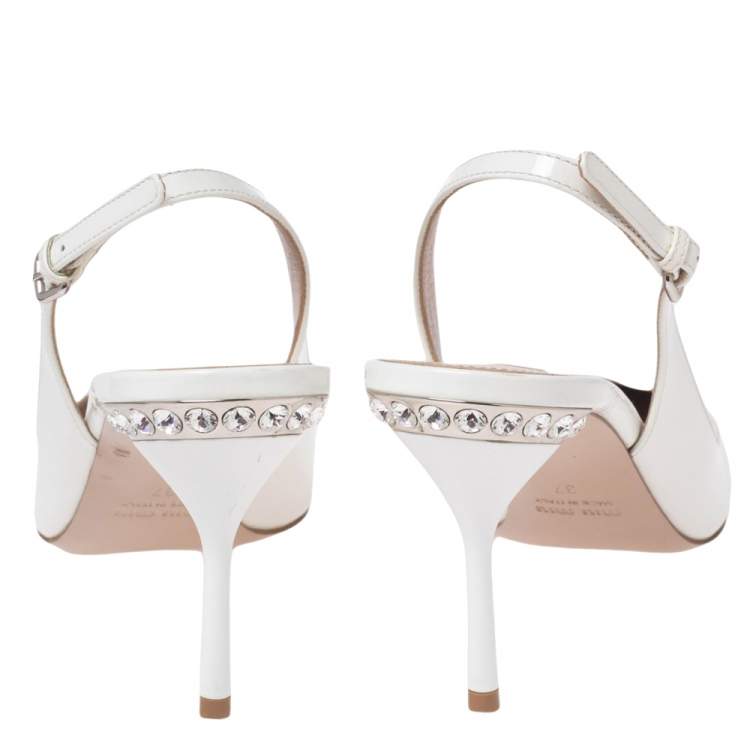 Pre Owned Miu Miu White Patent Leather Slingback Sandals Size 37