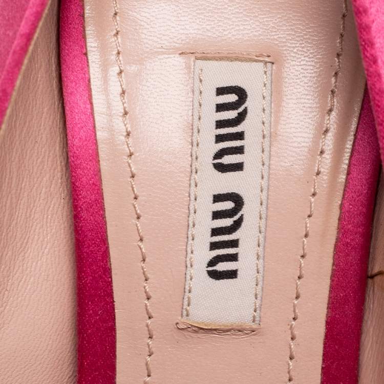 Pre Owned Miu Miu Pink Satin Crystal Embellished Heel Peep Toe Platform Pumps Size 36