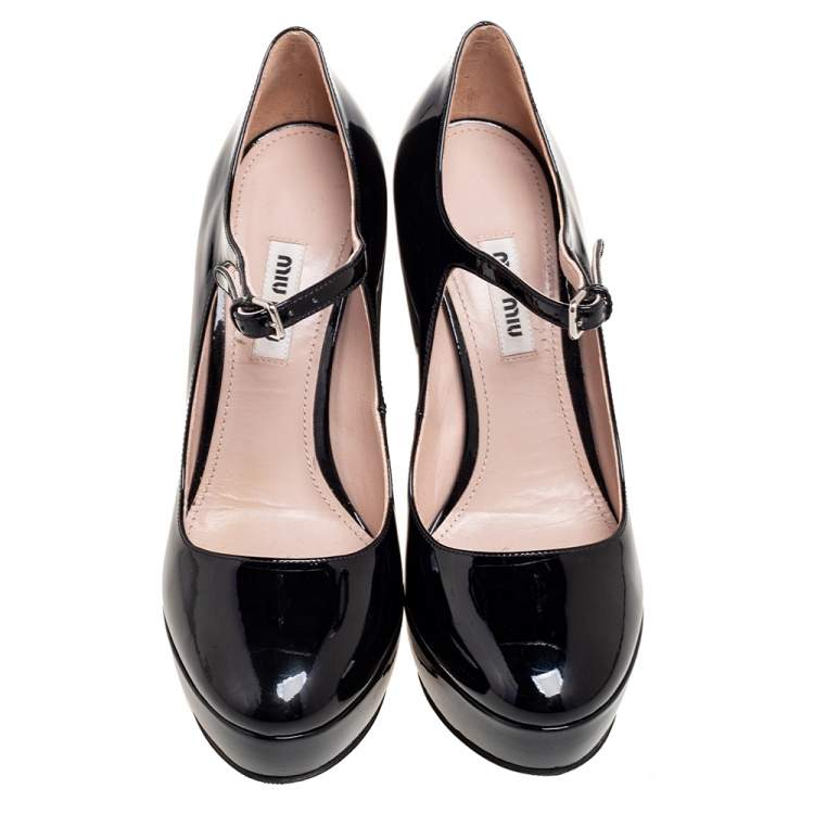 مملوكة مسبقًا Miu Miu Black Patent Leather Mary Jane Platform Pumps Size 36.5