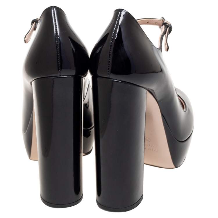 مملوكة مسبقًا Miu Miu Black Patent Leather Mary Jane Platform Pumps Size 36.5