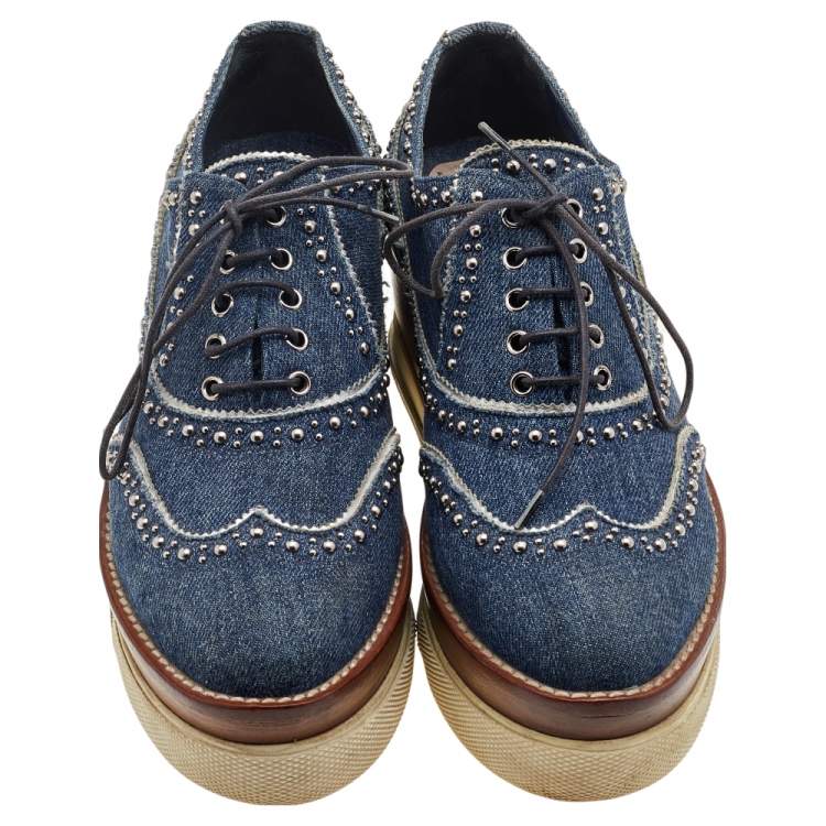 مملوكة مسبقًا Miu Miu Blue Denim Astro Cork Platform Sneakers Size 36